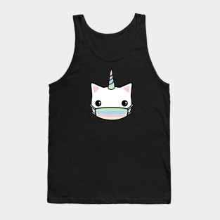 rainbow face mask cat Tank Top